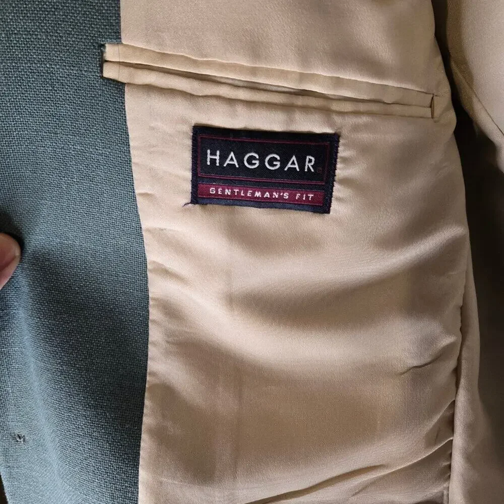 Haggar Gentleman's Fit 40R Sage Green Blazer Sport Coat [0135]